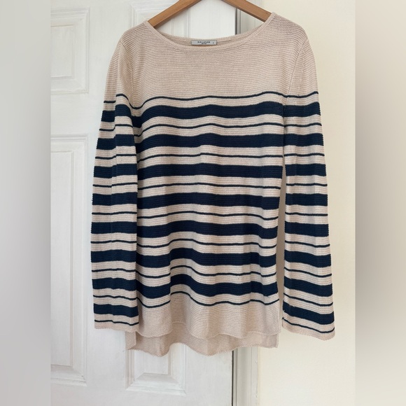 MM Lafleur Sweaters - M.M. LaFleur The Samara Sweater - navy/cream Knit Linen size L